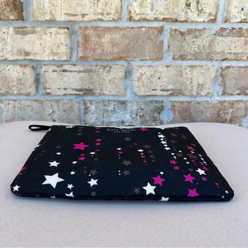 Kate Spade New York Black Pink Stars Falling Pouch Cosmetic Travel organizer OS